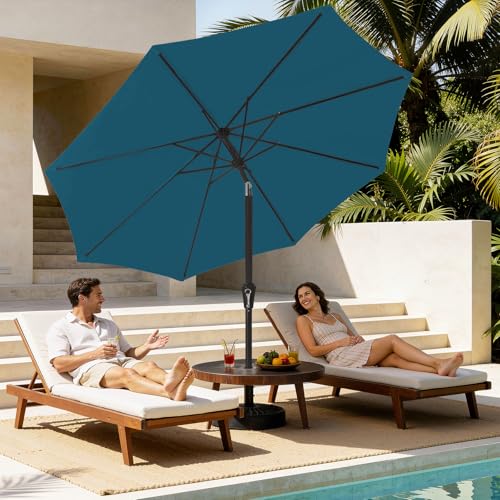 MEWAY 9ft Patio Umbrella Outdoor Table Umbrellas with Push Button Tilt and Crank, Market Umbrella 8 Sturdy Ribs for Deck, Garden, Pool and Backyard, Lake Blue - color: Lake Blue, size: 9ft