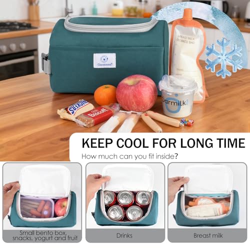 Genteen Small Cooler Bag with Ice Packs,Freezable Lunch Bag/Snack Bag,Small Insulated Bag Reusable Lunch Bag Kids with Zip Closure & Buckle Handle for Travel/School/Work,Green - color: Green