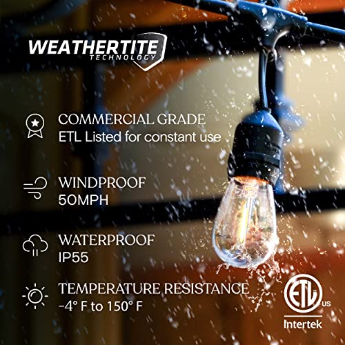 Brightech Ambience Pro LED String Lights - 48 Ft Commercial Grade Patio Lights Outdoor Waterproof - Heavy Duty Porch String Lights for Backyard, Christmas - Dimmable Vintage Edison 1W 15 Bulbs, - size: 48 FT - 15 Bulbs