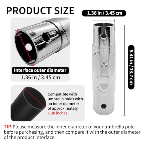 Patio Umbrella Replacement Parts, Outdoor Umbrella Pole Replacement Push-Button Tilt Adjustment for Balcony Umbrella, Outdoor Patio Umbrella Mounting Bracket for Deck Garden Party
