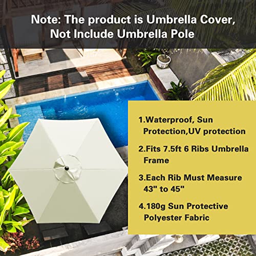 Sunnyglade 7.5ft Patio Umbrella Replacement Canopy Market Umbrella Top Outdoor Umbrella Canopy with 6 Ribs - color: Beige