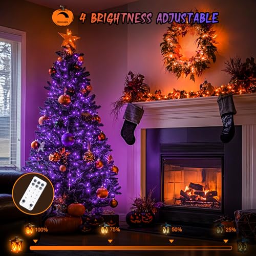 JMEXSUSS 168ft 600 LED Halloween Decor Lights Outdoor Clear Wire, Orange Purple String Lights Indoor Plug in,Halloween Lights for Tree Porch Yard Decorations - color: Orange to Purple, size: 600 LED