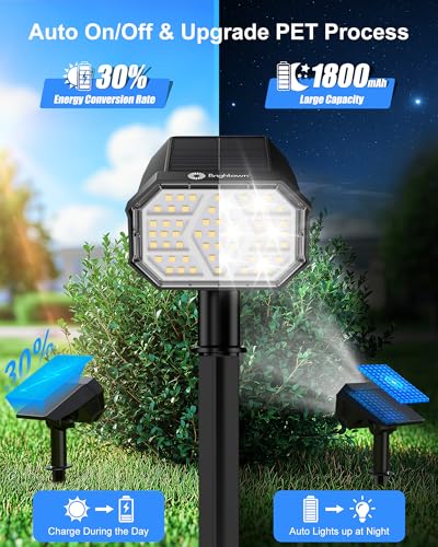 Brightown 4Pack Solar Spot Lights Outdoor with 58 LED & 1800mAh, IP67 Solar Lights Outdoor Waterproof with 3 Light Modes, 2-in-1 Dual Use Outdoor Solar Lights for Yard, Garden and Pathway (Cool White) - color: Cool White, size: 4 Pack