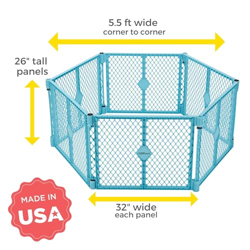 Toddleroo by North States - Superyard Baby Play Yard: Freestanding 6 Panel Baby Playpen - Indoor or Outdoor Use - Made in USA - Encloses Up to 18.5 Square Feet - 26 Inches Tall - Aqua - color: Aqua, size: 26 Inch