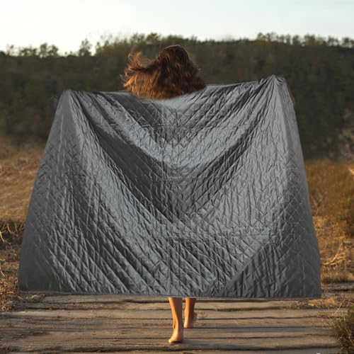 Large Outdoor Waterproof Blanket-Quilted Extra Thick Fleece Windproof Warm Includes Stuff Sack Shoulder Strap Machine Washable,55"x78"-Grey - color: Grey
