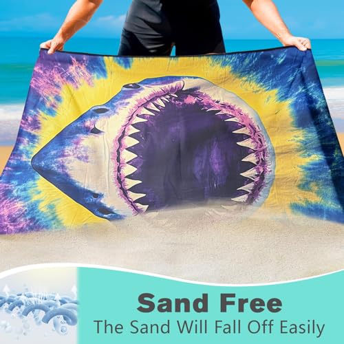 Tie Dye Shark Beach Towel Oversized 36" x 72", Thin Lightweight Sand Free Quick Dry Microfiber Towel for Swimming Pool Cruise Camping Travel - color: Color_39