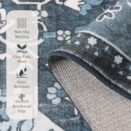Rugflix 5x7 Area Rugs Machine Washable, Dark Navy Blue Carpet for Living Room, Oriental Indoor Area Rug Low Pile, Large Soft Thick Carpets Non Slip, Farmhouse Vintage Rug for Bedroom Dining Room - color: Blue, size: 5' x 7' (Rectangular)