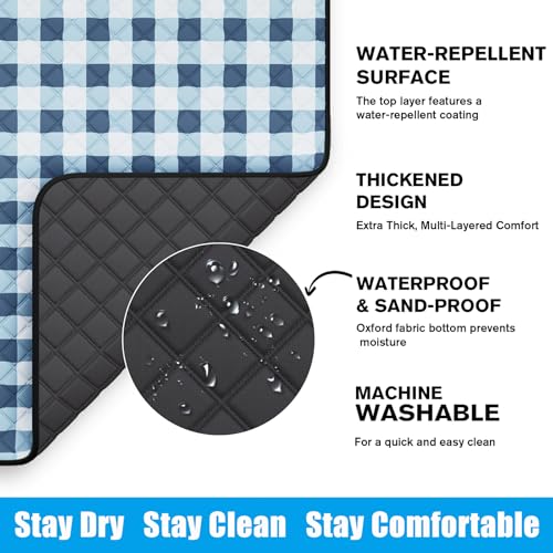 TigeJoy Extra Large Picnic Blanket Waterproof Foldable 60''x80'', Outdoor Picnic Mat Beach Blanket Sandproof for Park, Grass, Travel, Hiking, Camping Essentials, Gingham Picnic Blanket - color: Blue, size: 6'8" x 5' (Rectangular)