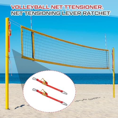 MiniInflat 2 Pcs Volleyball Net Tensioning Ratchet Strap, Heavy Duty Net Tensioning Lever Ratchet, Volleyball Poles Rope Tightener for Indoor & Outdoor Use - color: Red