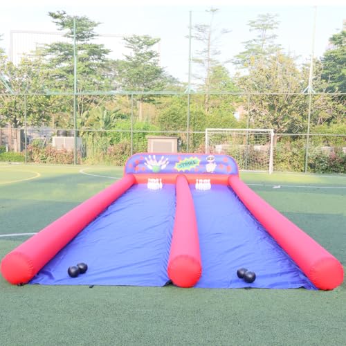 Large Carnival Game Inflatable Bowling Alley Bowling 2 Lanes Bowling Slide Set Inflatable Bowling Ball and Pins with Blower & 2 Sets of Balls for Party, Events