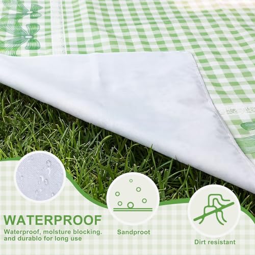 Qinyoung Bow Checkered Extra Large Picnic Blanket 79''x79'' Green Waterproof Foldable Blankets Sandproof Picnic Mat for Beach Spring Camping Grass Lawn Park Cute Couple Gifts Ideas Wedding Registry - color: Green, style: Bow Checkered