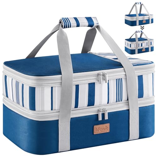 Lifewit Insulated Double Decker Casserole Carrier, Expandable Lasagna Lugger Tote Bag for Hot or Cold Food, Fits 9" x 13" Baking Dish for Potluck Parties, Picnic and Cookouts, Blue - color: Blue