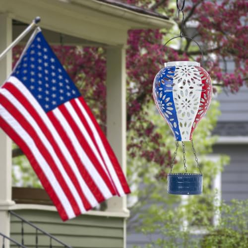 Solar Hot Air Balloon Lantern,Hanging Lantern Outdoor Waterproof Decorative Metal LED Solar Lights for Trees Patio Garden Yard Porch Decor, Flag - style: Flag
