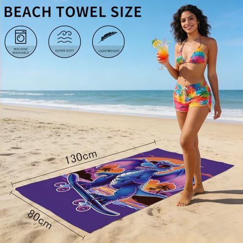 Dragons Beach Towel Blue Dragons Skateboarding Patterned Bath Towel for Kids Adults, Lightweight Quick Dry Purple Orange Sunset Palm Tree Surf/Swim/Pool/Travel Towels, Oversized 32x52 - color: Dragons