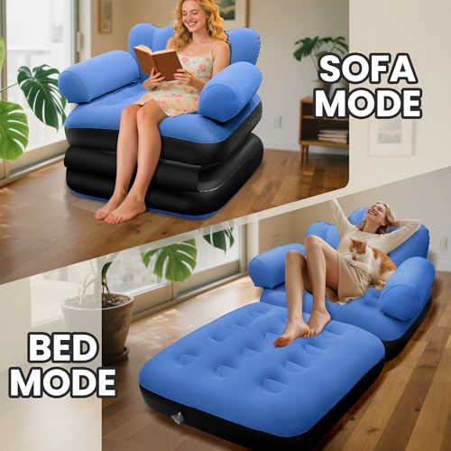 SeaSlep Blow Up Pull Out Couch with Headboard,Inflatable Couch with Flocked Surface,Folding Inflatable Chair for Adults,Portable Air Sofa Bed,Durable Air Couches,Inflatables couches for Camping-1pc