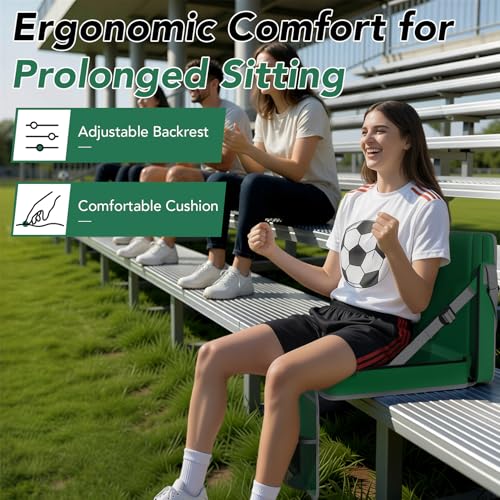 Stadium Seats with Back Support 2PACKS Adjustable Bleacher Chairs with Back and Cushion Bleacher Seat with Cup Holder, Carry Handle & Shoulder Strap for Outdoor Sports Events, Picnics, Beaches - color: 2pc Green, size: Large