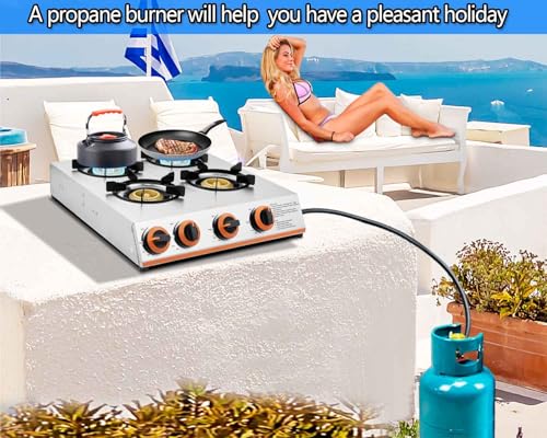 Horynar Propane Stove 4 Burner,Gas Stove Auto Ignition, 41,000 BTU Propane Burner Thickened Stainless Steel,Very Sturdy, Easy to Clean, LPG for Outdoor Cooking, RV, Emergency