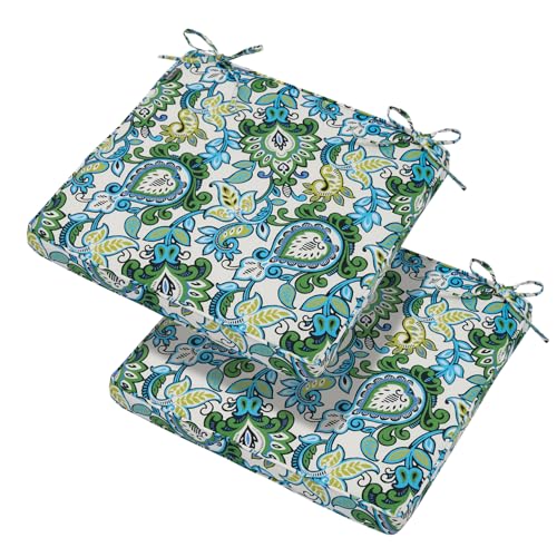 Magpie Fabrics Indoor Outdoor Waterproof Square Chair Cushion, 18" x 18" x 2.5", 2 Pack, Water Resistant Seat Cushions, for Patio Garden Office, Phoenix Blue Green - color: Phoenix Blue Green