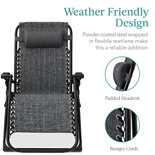 Best Choice Products Oversized Zero Gravity Chair, Folding Outdoor Patio Recliner, XL Anti Gravity Lounger w/Removable Cushion, Cup Holder, Side Tray, 350lb Capacity - Fossil Gray - color: Fossil Gray
