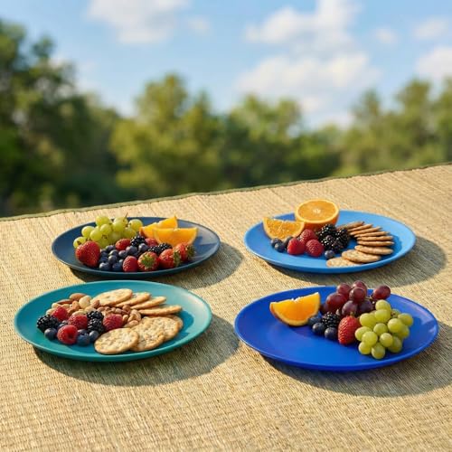 AOYITE Plastic Plates Reusable 10 inch, Unbreakable Dinner Plates set of 12, BPA Free Microwave & Dishwasher Safe Party Plate for Any Occasion, BBQ, Travel, Events (Coastal) - color: Cool Blue Gradient