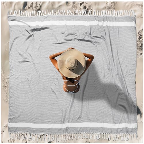 Oversized Turkish Beach Towel Blanket XXL Cotton Sandproof Towels Boho Woven Extra Large Big Sand Free Giant Throw Blankets Huge Quilt XL Picnic Camping Necessities Cloud For Adult Gifts Grey - color: Woven Grey, size: XXXL(88x82 IN,224x208 CM)