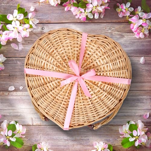 Hap Tim Heart Wicker Picnic Basket for 2 Person Set with Blanket & Bamboo Plate & Cheese Board, Couples Gifts, Wedding Gifts, Engagement Gifts (Y2405)