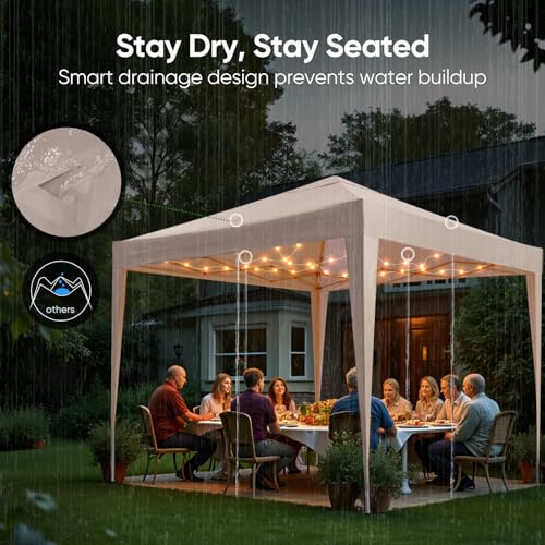 Quictent 10x10 Pop Up Canopy Tent Without Sidewall, Instant Setup Gazebo for 1 Person, Portable & Compact, Waterproof & UV Protection, Ideal for Camping, Beach, Parties, and Outdoor Events - color: Beige, size: 10x10 without Sidewall