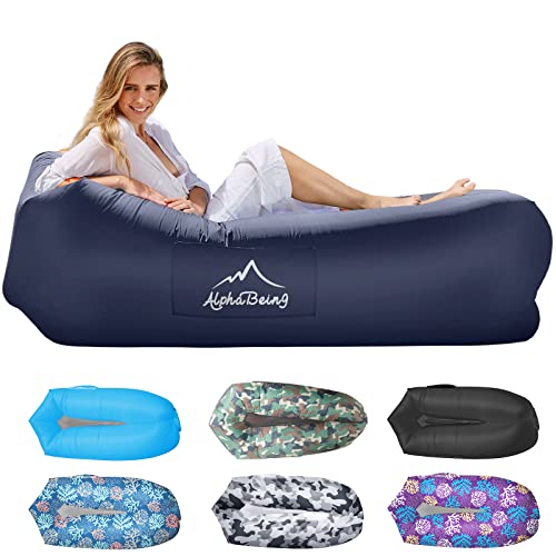 AlphaBeing Inflatable Lounger Air Sofa, Portable Inflatable Couch Mesh Hollow Air Hammock Anti Leakage Air Chair for Outdoor Camping Beach Traveling - color: Navy