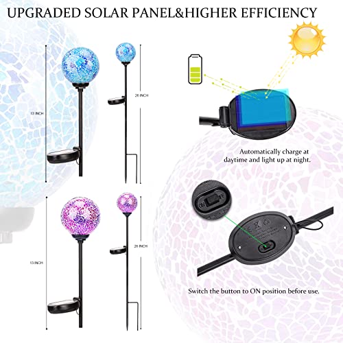 VCUTEKA Solar Garden Decorative Lights Outdoor, Mosaic Solar Light Waterproof LED Pathway Stake Light for Landscape Patio Yard Deck Walkway Decoration, 2 Pack - color: Purple