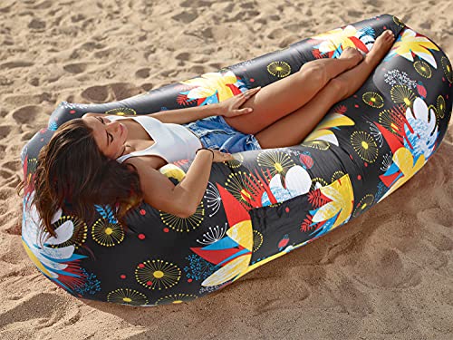 WEKAPO Inflatable Couch Air Lounger Chair - Camping & Beach Accessories, Portable Blow up Sofa for Hiking, Lawn, Indoor/Outdoor Movies & Music Festivals. Lightweight and Easy to Set Up Air Hammock - color: Floral Boom