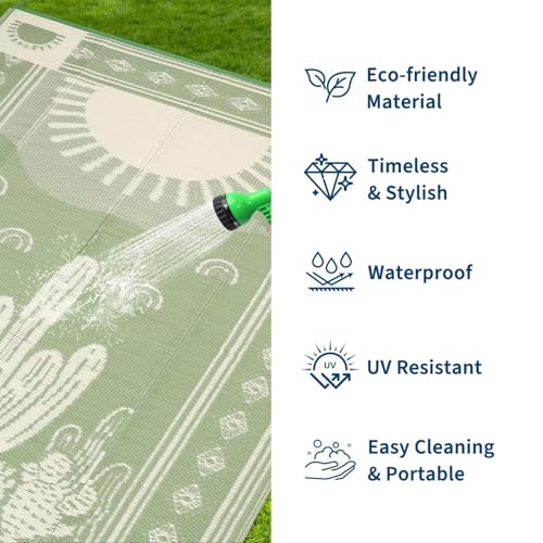 Garvee Reversible Cactus Outdoor Rug 8x10 for Patio, Waterproof Outdoor Area Rug, Modern Desert Botanical Indoor Outdoor Rugs, Plastic Straw Rug for RV, Camping, Deck, Sage Green & Beige - color: Sage Green & Beige, size: 8' x 10' (Rectangular)