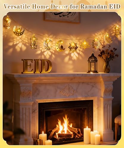 Ramadan Eid Mubarak Lights, Ramadan Decorations for Home 10 LEDs Eid Mubarak String Lights Moon Star Lantern Eid Mubarak Decoration for Wall Tree Hanging Indoor Outdoor Decor - style: Traditional