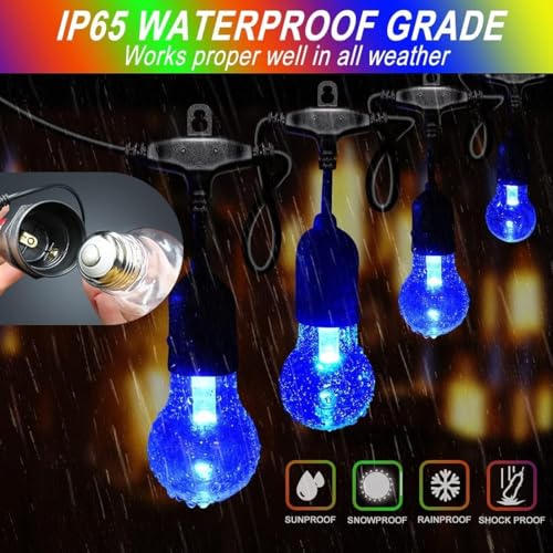 105FT Solar Outdoor String Lights, 32 Shatterproof E26 Edison LED Bulbs, Dimmable RGB Color Changing Patio Lights Waterproof with Remote. for Backyard, Garden, Party, Bistro, Cafe - size: A55 105FT