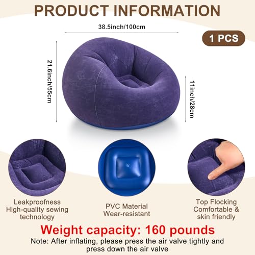 Realspring Inflatable Bean Bag Chairs for Adult Blow up Chairs Lazy Sofa Folding Portable Inflatable Chair for Movie Outdoor Room Bedroom Reading Camping(Purple) - color: Purple