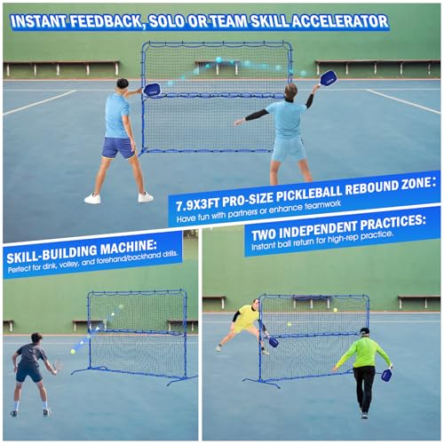 Pickleball Rebounder Net with Kitchen Lines System for Solo Training Equipment, 7.9FT or 6FT 2in1 Mini Pickleball Practice Net Portable Trainer for Driveway Backyard Garage, Easy Setup & Storage - size: 7.9FT Pickleball Net