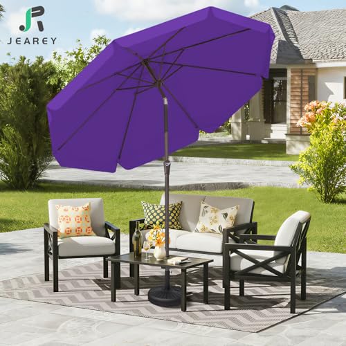 JEAREY 9 FT Patio Umbrella Outdoor, Table Umbrellas Market Umbrella w/Push Button Tilt/Crank, 8 Sturdy Ribs(Dark Purple) - color: Dark Purple