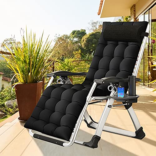 DoCred Comfy Folding Recliner Chair - Bedroom & Living Room, Patio Lounge Chair with Removable Cushion for Indoor Outdoor - color: Black