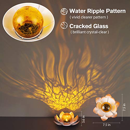 AIINY Garden Solar Lights Outdoor(2Pack), Amber Crackle Globe Glass Lotus Decoration, Waterproof Orange Metal LED Flower Lights for Patio,Lawn,Walkway,Tabletop,Ground, Garden Gifts for Women - color: Orange