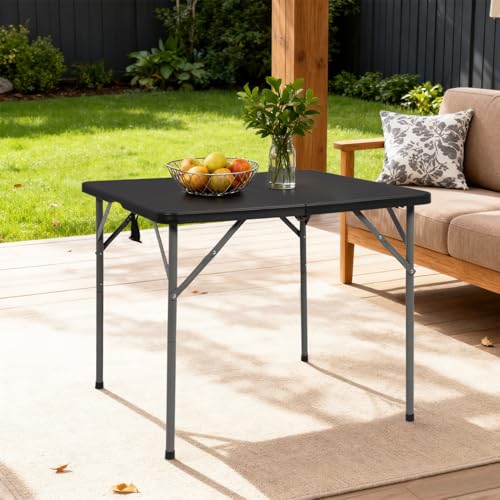 PayLessHere 34" Folding Tables Plastic Folding Card Table Half Portable Foldable Square Table for for Parties Wedding BBQ Camping, Black - color: Black, size: 34"