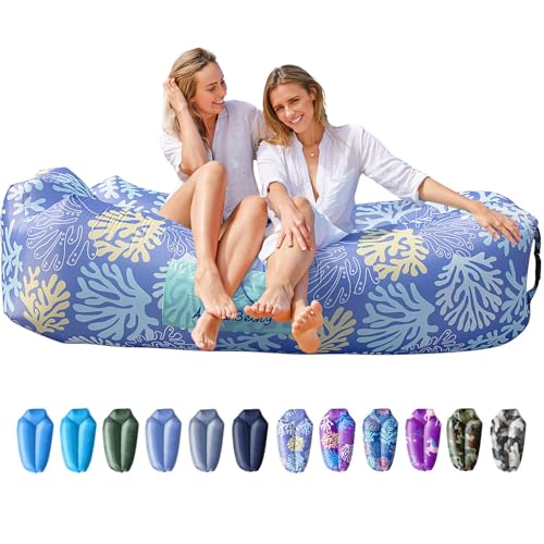 AlphaBeing Inflatable Lounger Beach Chair Accessories, Air Sofa Hammock Inflatable Couch for Camping Backyard Lakeside with Compression Sacks, Ideal Outdoor Gifts for Adults - color: Coral Lightblue