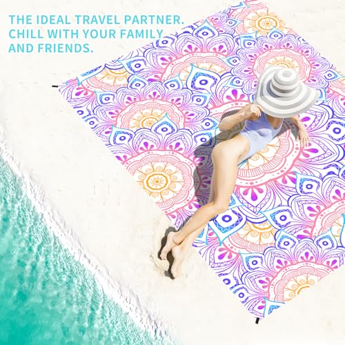 Beach Blanket 78''×110'' Suits 1-7 Adults Waterproof Sandproof Oversized Lightweight Sand Free Beach Blanket Large Picnic Mat for Travel Camping Picnic Hiking - color: Mandala, size: 78''x110''