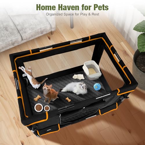 Durable Dog Playpen with Iron Frame, Heavy-Duty Pet Tent with Waterproof Base & Mesh Sides for Indoor Outdoor Use, Black - color: Black