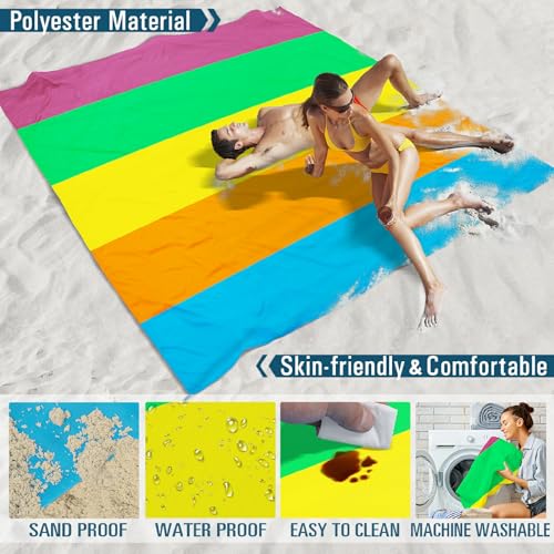 Beach Blanket Waterproof Sandproof 78''×81'' Large Suits 1-5 Adults Oversized Lightweight Picnic Mat Sand-Free Blanket for Camping Hiking Beach Travel - color: Rainbow, size: 78''x81''