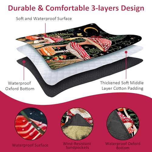 Mushroom Picnic Blankets Waterproof Foldable Picnic Outdoor Blanket 80"x 80" Picnic Mat 3-Layer Thicking Outdoor Foldable Blankets Sandproof Lightweight Beach Blankets with Strap Machine Washable - color: Mushroom, size: 80*80in