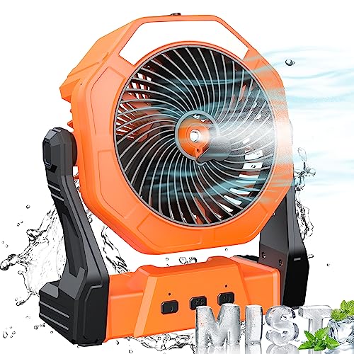 Ausic Portable Misting Fan for Outdoor Cooling, [8-35Hrs] Battery Powered Mist Fans with Water Misters & LED Lantern, 8-Inch, 250mL Tank, for Patios, Home, Outside, Camping, Outdoor&Indoor Use - color: Orange, size: 8-35Hrs Runtime