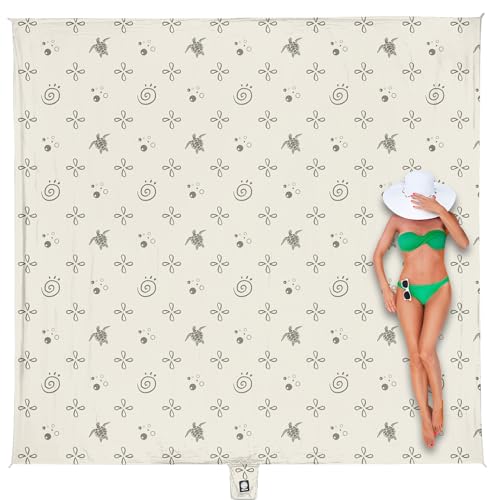 WEKAPO Beach Blanket Waterproof Sandproof Oversized Extra Large Sand Free Beach Mat with Stakes, Storage Bag - Essentials for Outdoor Beach, Picnic (Light Small Sea Turtle, 8 X 7 FT (1~4 Person)) - color: Light Small Sea Turtle, size: 8 X 7 FT (1~4 Person