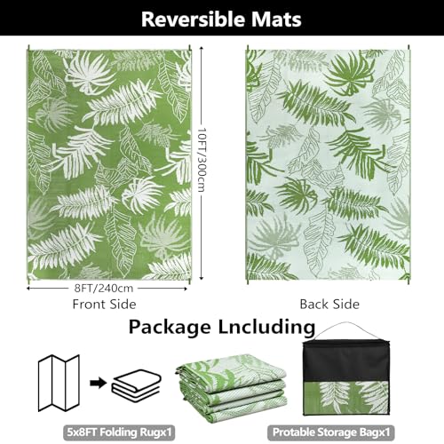 famibay Outdoor Rug 8x10 Patio Waterproof Large Outdoor Plastic Straw Rug Tropical Patio Rugs Reversible Outside RV Mat All Weather Lightweight Camping Rugs for Deck Balcony Beach - color: Grass Green, size: 8' x 10'