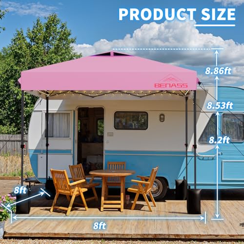 8x8 Pop Up Canopy, Easy Up Canopy Tent, Heavy Duty Tents for Parties, One Person Set Up Event Tent, Pink - color: Pink, size: 8x8