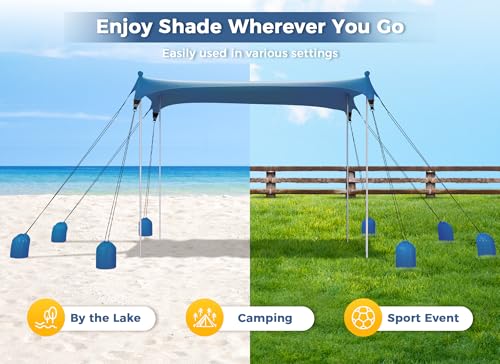 Gorich Beach Tent Sun Shelter with 8 Sandbags, UPF50+ Protection & Windproof Pop Up Beach Canopy Tent Sun Shade for Family, Travel & Camping, Easy Setup Canopy Umbrella - color: Navy, size: 7 x 7 FT