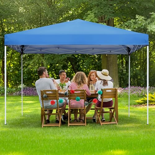 JupiterForce 10 x 10 Pop Up Height Adjustable Canopy Tent Sun Protection Waterproof Instant Shelter Portable Folding Canopy with Ropes Stakes Roller Carry Bag, Blue - color: Blue